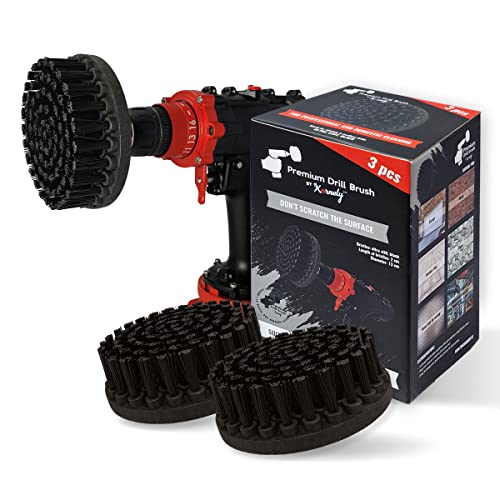 Premium Drill Brush Professional – Ultra-Stiff 5 in Black Set of 3 | Scratch-Free Heavy-Duty Cleaning Brush for Concrete, Brick, Stone, Metal, Garage, BBQ Grills, Rust and Construction Tools - color: Black