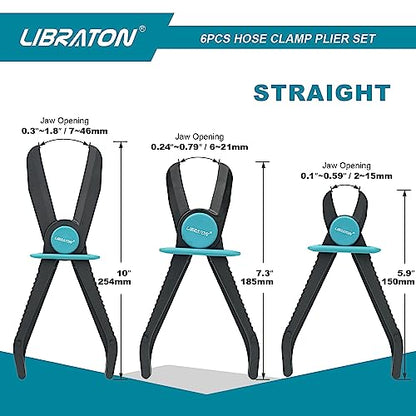 LIBRATON Hose Clamp Pliers, Hose Pinch Off Pliers, Line Clamps, 6pcs | Hose Pinch Pliers Straight and 90Degree, Plastic Hose Clamp Pliers for Brake, Fuel, Coolant, Radiator, Gas Line - style: Plastic Pilers