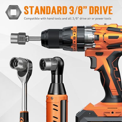TONDA Bolt Extractor Kit, 16-Piece Stripped Bolt Remover Socket Set with 3/8" Drive Impact Adapter & Knock-Out Pin and Gloves, Heavy Duty Bolt Extractor for Rounded, Rusted, Broken Nuts & Screws