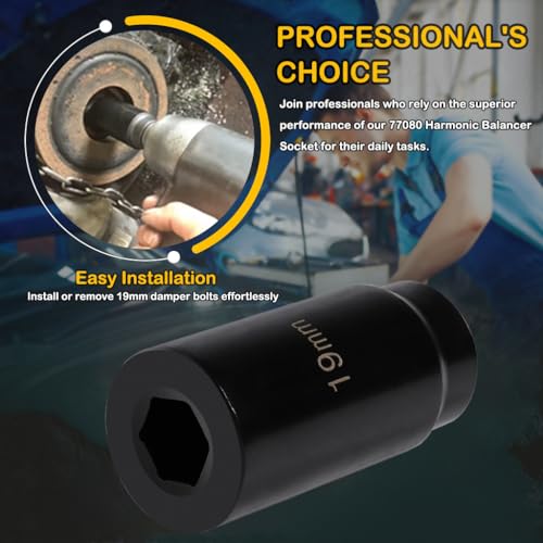 For Honda 19mm Heavy-Duty Harmonic Balancer Socket 77080 | 3X Torque Impact Tool for Compact Engines, 89mm OAL 1/2" Drive, 6-Point Alloy Steel Crank Bolt Remover