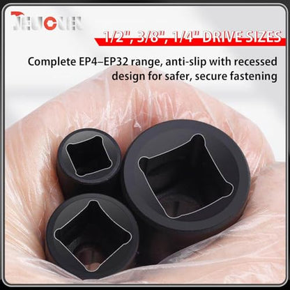 19PCS External Torx Plus Socket Set, 1/2” 3/8” 1/4'' Dr. EP Sockets | 5 & 6 Point EP Sockets, EP4-EP32, Female External, E-Torx Plus Socket, External, Cr-V Steel, High Deformation Prevention - size: 19Pcs External Torx Plus Socket Set