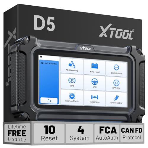 XTOOL D5 OBD2 Scanner Car Code Reader, Engine ABS SRS Transmission Diagnostic Scan Tool with 10 Resets, EPB Service, ABS Bleed, Throttle Relearn, Clear Check Engine Light, Free Update