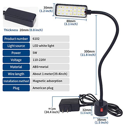 Led Magnetic Work Light 21 LEDs 300mm FlexibleGooseneck lamp 500 Lumens 120 Volt for SewingMachine Lathe Milling Drill Press Industrial Lighting - color: Round Magnetic Base, 5W, 12"