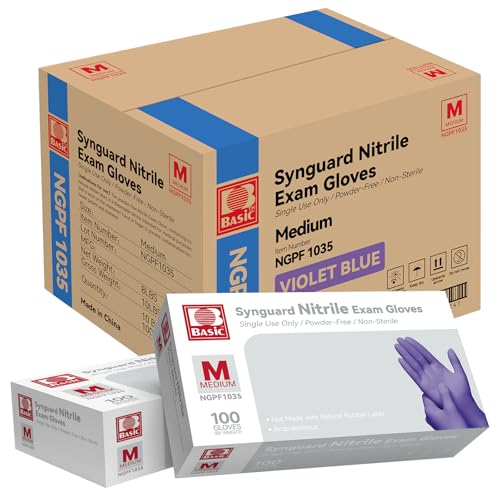Basic Nitrile Exam Gloves, Medical Violet Blue Gloves Disposable Latex Free Powder-Free For Exam, Food Prep Cleaning, Medium Case Of 1000, M, NGPF1035 - size: Medium, style: Pack of 1000