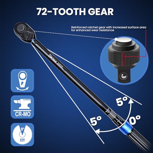 1/2 Inch Drive Click Torque Wrench, 30-270 Ft-Lbs & 40-366 N.m, ±3% Accuracy, 72-Tooth Ratchet, CR-MO Steel for Truck, SUV, Trailer, Automotive - with Storage Case - size: 1/2 Inch
