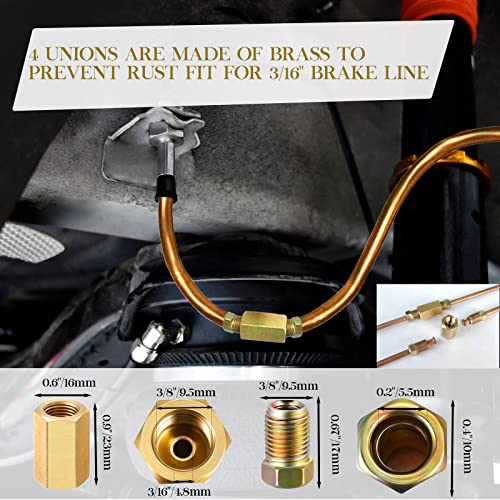 3/16 Copper Coated Flexible Tube Roll - 25 ft + Brake Line Flaring Tool Kit - Single & Double Flare Tool Kit + Tube Bender with 16 Fittings & 4 Unions