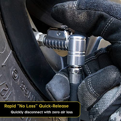 JACO Lightning L2X Quick-Connect Locking Tire Inflator Air Chuck Extension | Patented Lock-on Compressor Hose Attachment | 90 Degree Adapter (Open Flow) - style: 90 Degree Head