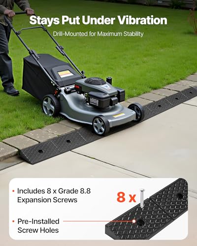 VEVOR 2 Pack Rubber Curb Ramp, 33069 lbs Load Capacity, 2 Inches Rise Height Heavy Duty Rubber Threshold Ramp with Drainage Tank for Strollers, Motorcycles, Cars, Lawn Mowers & Trailers