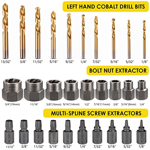 Topec Bolt Extractor Kit, 29 Piece Screw Extractor and Left Hand Drill Bit Set, Easy Out Stripped Lug Nut Remover Socket for Stripped, Damaged, Rounded-Off, Rusted Bolts, Nuts & Screws - size: 29-piece