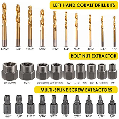 Topec Bolt Extractor Kit, 29 Piece Screw Extractor and Left Hand Drill Bit Set, Easy Out Stripped Lug Nut Remover Socket for Stripped, Damaged, Rounded-Off, Rusted Bolts, Nuts & Screws - size: 29-piece