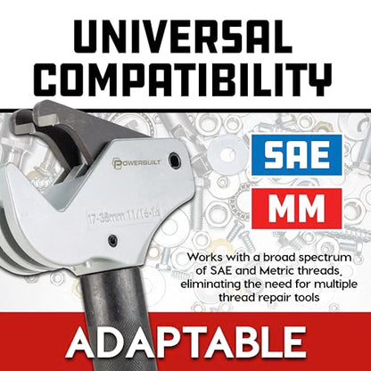 Powerbuilt Universal Thread Repair Tool 11/16" - 1-1/2" SAE / 17-38mm Metric - Fix Damaged Threads Tool - 643029ECE - size: 17-38mm