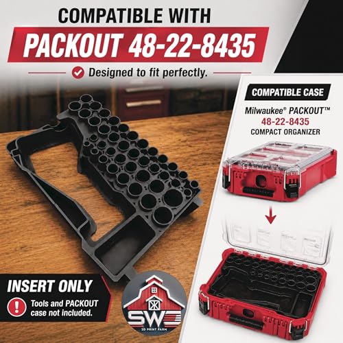 M12 FUEL Stubby 1/2 Impact Wrench 2563-20 & 43PC Socket Set 49-66-7009 Insert Organizer Compatible with Milwaukee Packout 48-22-8435