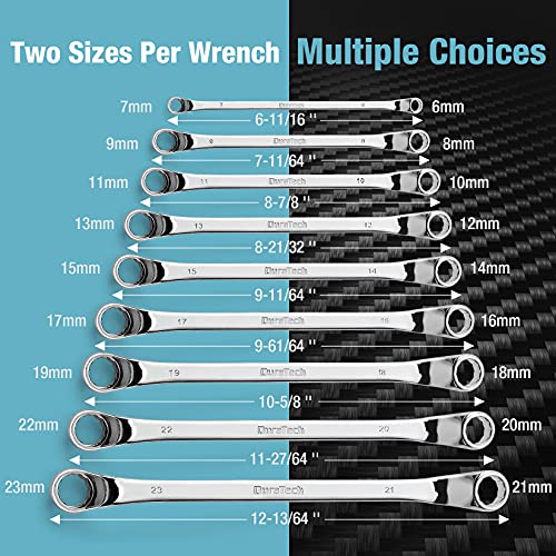 DURATECH Offset Box Wrench Set, Metric, 9-Piece, 6-23mm | 75-Degree, CR-V Steel, Organized in Rolling Pouch - color: Chrome-plated