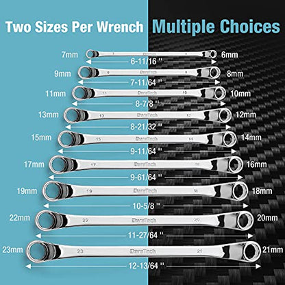 DURATECH Offset Box Wrench Set, Metric, 9-Piece, 6-23mm | 75-Degree, CR-V Steel, Organized in Rolling Pouch - color: Chrome-plated
