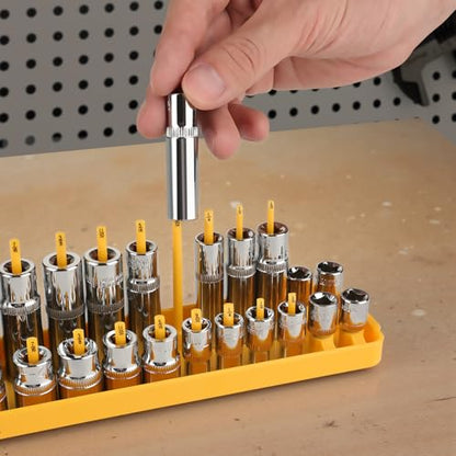 GRENPRO 7PCS Socket Organizer Tray Set with Mini Folding Tray, Yellow & Black Magnetic Socket Holder for 1/4", 3/8", 1/2" Drive Metric and SAE Sockets - style: 7-Piece Socket Holder