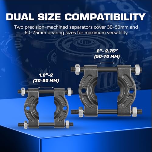 KOOPOOL 12-Piece Bearing Puller, Wheel Hub Puller Set, Wheel Bearing Removal Tool, Blind Bearing Puller, 5 Ton Capacity Bearing Separator with 2’’ and 3’’ Bearing Separator Jaws