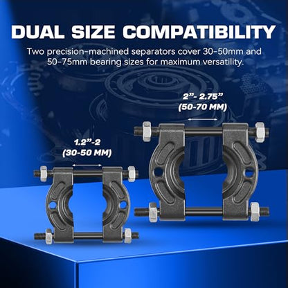 KOOPOOL 12-Piece Bearing Puller, Wheel Hub Puller Set, Wheel Bearing Removal Tool, Blind Bearing Puller, 5 Ton Capacity Bearing Separator with 2’’ and 3’’ Bearing Separator Jaws