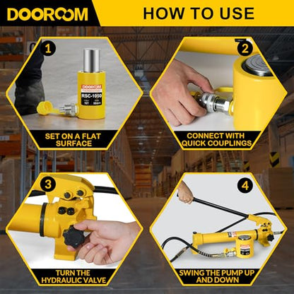 10 Ton Hydraulic Cylinder Jack,2” Stroke Hydraulic Ram Jack, Porta Power Automatic Retracting Jack, Yellow, RSC-10