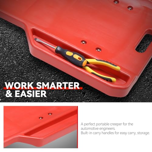 Auto Dynasty Universal 38" L X 14" W Red Lightweight Rolling Mechanic Creeper Seat Repair Tool for Car Vehicle Home Warehouse - color: Red T Shape