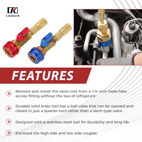 2 Pack R134A Valve Core Quick Remover Installer Tool,High Low Pressure Valve Core Remover Tools Kit for R13A Refrigerant Air Conditioner System - size: 2pcs R134A