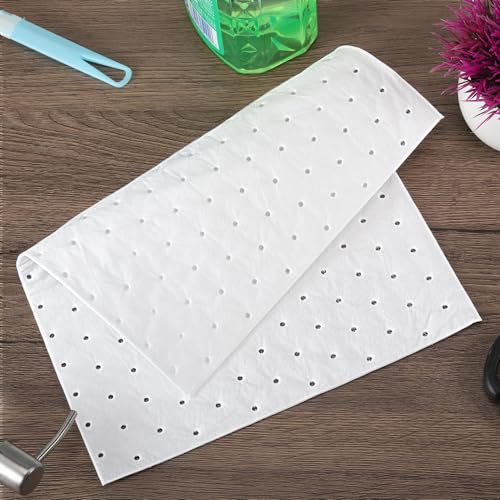 50 Pack Oil Absorbent Pads, Oil Spill Mat, 9.8 x 13 Inch, White | Weight Dimpled Oil Absorbing Sheets, Universal Absorbing Mat, Leak and Spill Cleanup Pads for Home Garage Basement