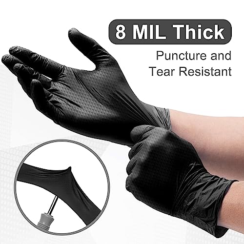 WECARE 8 Mil Nitrile Gloves - Heavy Duty Mechanic Gloves, with Diamond Grip - Powder and Latex Free Disposable Gloves - size: X-Large