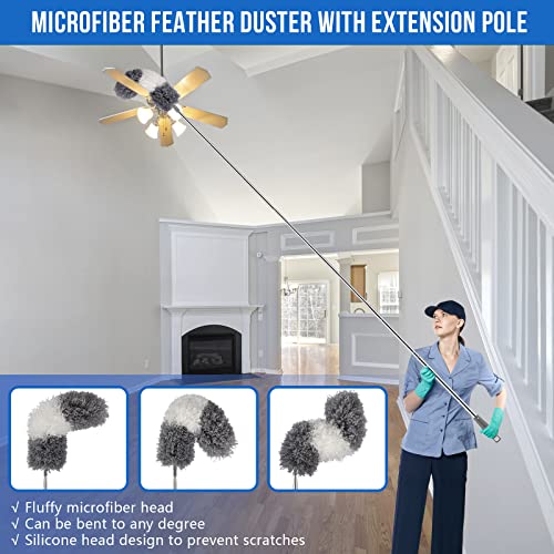 UIMO Microfiber Feather Duster Kit with Extension Pole (30–100") – Bendable Washable Heads, Extendable Dusters for Cleaning Ceiling Fan, High Ceiling, Blinds, Furniture & Cars (5 Pcs) | – Bendable Washable Heads, Extendable Dusters for Cleaning Ceiling Fa