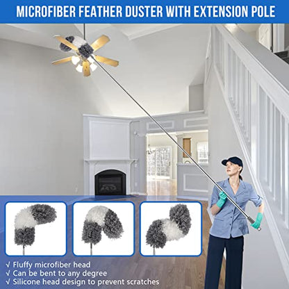 UIMO Microfiber Feather Duster Kit with Extension Pole (30–100") – Bendable Washable Heads, Extendable Dusters for Cleaning Ceiling Fan, High Ceiling, Blinds, Furniture & Cars (5 Pcs) | – Bendable Washable Heads, Extendable Dusters for Cleaning Ceiling Fa
