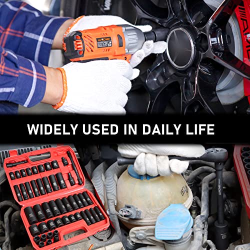 LLNDEI 3/8" Drive Impact Socket Set SAE and Metric (5/16"- 3/4", 8-22mm) 48pcs, CR-V Steel, 6 Point Sockets, Extension Bar (3-in, 6-in), 1/2"F to 3/8"M Reducer Universal Joint - size: 3/8" Socket Set