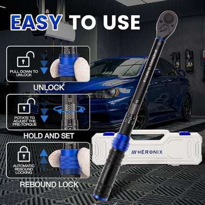 1/2 Inch Drive Click Torque Wrench, 10–180 Ft.Lb/13.6–244.0 Nm ±3% Accuracy, 72-Tooth Dual-Direction Ratchet, Adjustable Newton Meter Torque Wrenches for Motorcycle,Car & Bicycle Repair - size: 1/2" DR.『10-180 FT.LB』