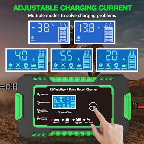 12V 6-Amp Battery Charger, Smart Trickle Charger Maintainer Green | Battery Desulfator, Winter & Summer Mode, Lead-acid Battery Chargers, for Car Truck Motorcycle Lawn Mower Boat - color: GREEN
