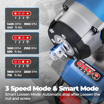 Dong Cheng 20V Brushless 1/2" Impact Wrench, Max Torque 1254 Ft-lbs (1700Nm), Cordless Impact Gun with 3-Mode Speed, LED, Includes 5.0Ah Battery, Charger, Sockets & Case - style: 1x5.0Ah Battery