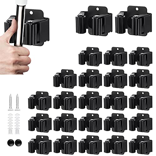 JAMEND CLXP 24PCS Broom and Mop Holder, Heavy Duty Garden Tool Organizer Rack Rake and Shovel Handle, Stainless Steel Mop Hanger. Wall Mounted with Screws.Matte Black - color: Matte Black, size: 24
