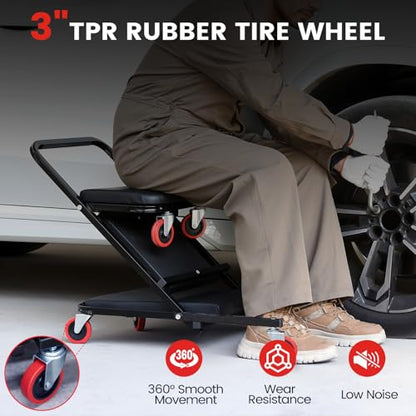 KROAK Creeper, 40 Inches 4 in 1 Z Creeper Seat 2025 Upgraded 450 lbs Capacity Garage Chair Adjustable Rolling Folding Car Creeper with 6 pcs 3" Wheels,Lay Down or Sit for Garage, Shop, Auto Repair
