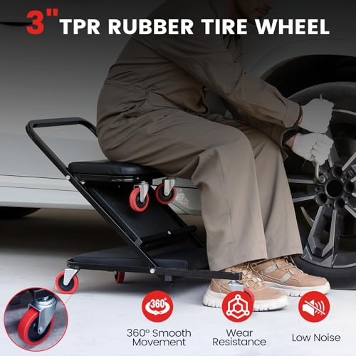 KROAK Creeper, 40 Inches 4 in 1 Z Creeper Seat 2025 Upgraded 450 lbs Capacity Garage Chair Adjustable Rolling Folding Car Creeper with 6 pcs 3" Wheels,Lay Down or Sit for Garage, Auto, Shop Repair - size: 40" 4 in 1