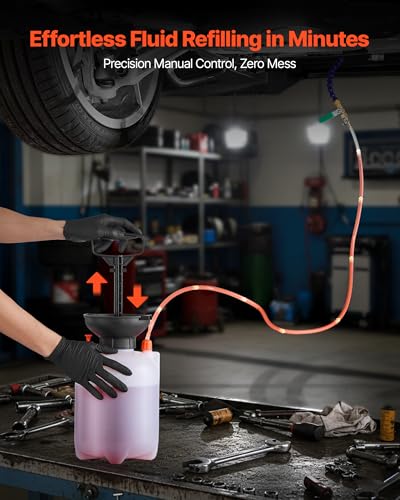 VEVOR Transmission Fluid Pump, 3 L Capacity, Manual Fluid Transfer Pump with 47 in Long Horse & HDPE Tank, Transmission Oil Pump with PTFE Tape, Manual Automotive Oil Filling System for Cars, Boats