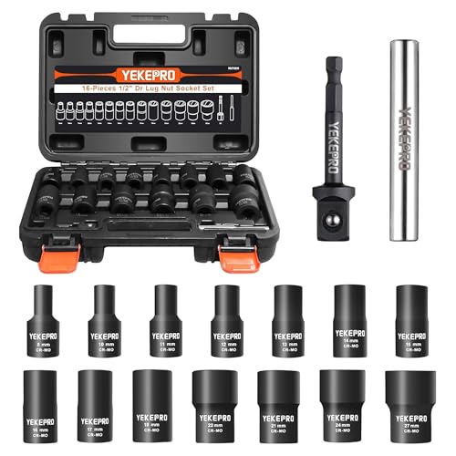 16PCS Bolt Extractor Set, 1/2" Drive Impact Twist Socket Set, Stripped Bolt Extractor for Removing Damaged, Frozen, Rusted, Rounded-Off Bolts, Nuts & Screws, Cr-Mo Steel - size: 16-Piece Twist Socket Set