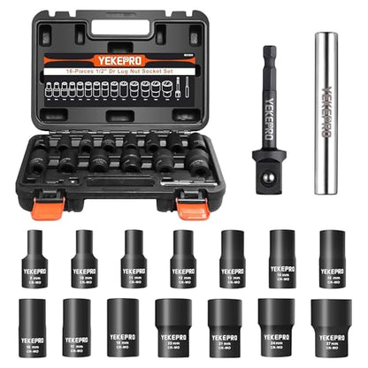 16PCS Bolt Extractor Set, 1/2" Drive Lug Nut Removal Tool | Impact Twist Socket Set, Stripped Bolt Extractor for for Damaged, Rusted, Frozen, Rounded-Off Bolts, Nuts & Screws - size: 16-Piece Twist Socket Set