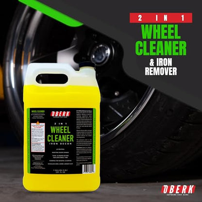 Oberk 2-in-1 Wheel Cleaner & Iron Remover – pH Neutral Iron Decon Spray for Car Detailing – Safe on Painted, Chrome, Aluminum, Powder-Coated Wheels (2 in1 Wheel Cleaner Gallon - 128oz) - size: 2 in1 Wheel Cleaner Gallon - 128oz
