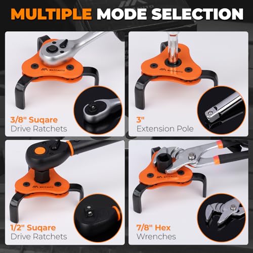 3-Jaw Adjustable Oil Filter Wrench Set | 2-1/8 to 4-1/2 inches (54-115mm), Universal Oil Filter Wrench, Quick Release Ratchet and Case, For Tight Spaces