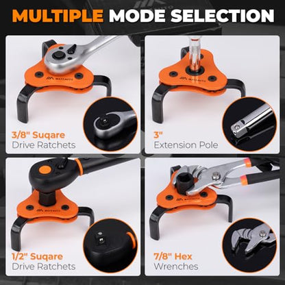 3-Jaw Adjustable Oil Filter Wrench Set | 2-1/8 to 4-1/2 inches (54-115mm), Universal Oil Filter Wrench, Quick Release Ratchet and Case, For Tight Spaces