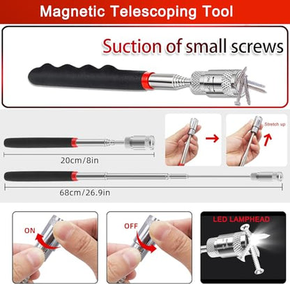 13 Pcs Mechanic Hook and Pick Tool Set with Auto Clip Removal Plier | Rivets Puller Telescoping Magnetic Pickup Gasket Scraper for Remove Automotive Electronics Maintenance Hoses Gasket (red1) - color: red1