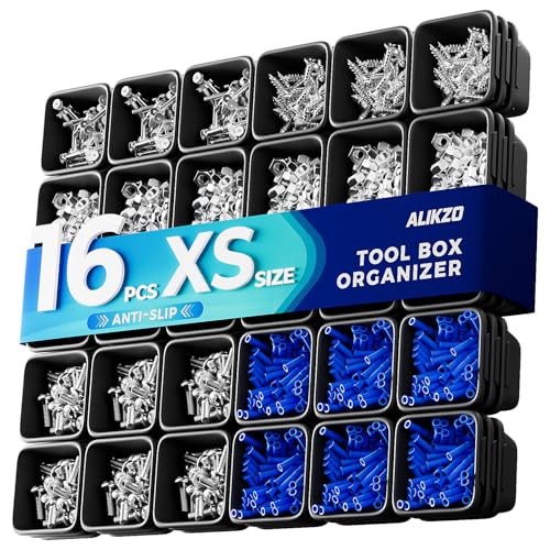 16 PCS Extra Small Parts Organizer Trays for Nuts, Bolts, Screws, Washers and Electrical Connectors, Desk Drawer Organzier Bins for Toolbox, Hardware Cabinet and Workbench (XS_16pcs_Black) - color: XS_16PCS_Black