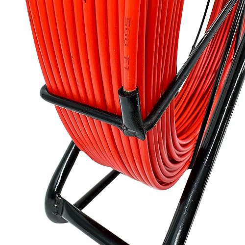 6MM 500FT Fish Tape Fiberglass Reel Stand Duct Rodder Cable Puller Rod Continuous Cable Running Rod - color: Black + Red, size: 6mm*500ft