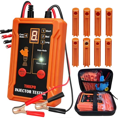 Universal Fuel Injector Tester and Cleaner Tool Kit, DIY Cleaning Tool Kit, 8 Pulse Modes, 4 Wire Dual Channel for 2 Fuel Injectors, 8 Size Cleaning Adapters, 12V/5V Output Power - color: orange