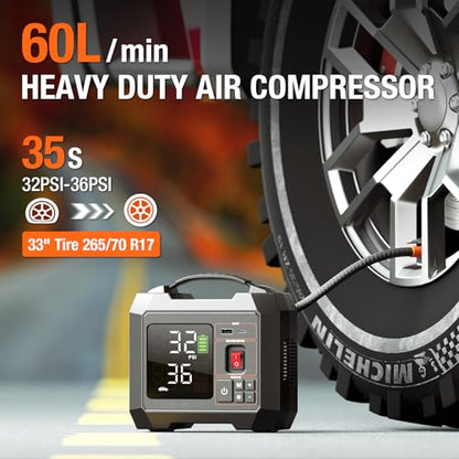 Portable Heavy-Duty Tire Inflator for Pickup Truck,RV, 300PSI Air Compressor, 9X Faster Inflator with 3.7 inch Digital Gauge. 5 Safety Protections and Cooling System for Truck, SUV, Cars (Dark Black)