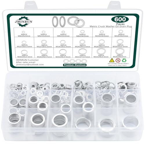 600PCS Oil Drain Plug Gasket Kit,18 Sizes Aluminum Crush Washers Assortment Kit,Automotive, Crush Washer Oil Drain Plug M6 M8 M10 M12 M14 M16 M18 M20 M22 M24 - color: Oil Drain Plug Gasket - 600 Pcs
