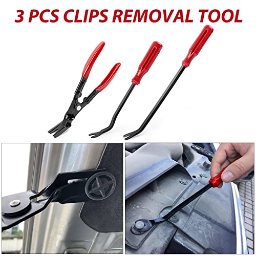 Nilight Trim Removal Tool 102 Pcs, Auto Push Pin Bumper Retainer Clip Set Fastener Terminal Remover Tool Round Handle Crowbar Kit Car Panel Radio Removal Auto Clip Pliers - color: 102 Clips+ Remover Tools Red