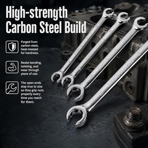 4PCS Double-ended Flare Nut Wrench Set,Offset Car Brake Line Wrench Set | with 8mm/10mm/9mm/11mm/13mm/14mm/15mm/17mm,Metric Car Flare Wrenches Sets Automotive Tools