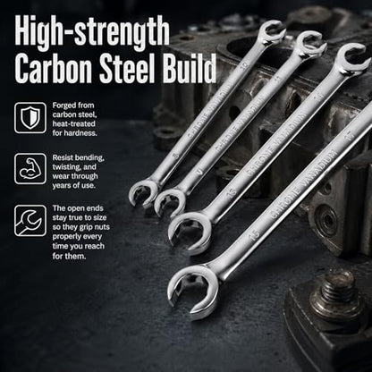4PCS Double-ended Flare Nut Wrench Set,Offset Car Brake Line Wrench Set | with 8mm/10mm/9mm/11mm/13mm/14mm/15mm/17mm,Metric Car Flare Wrenches Sets Automotive Tools